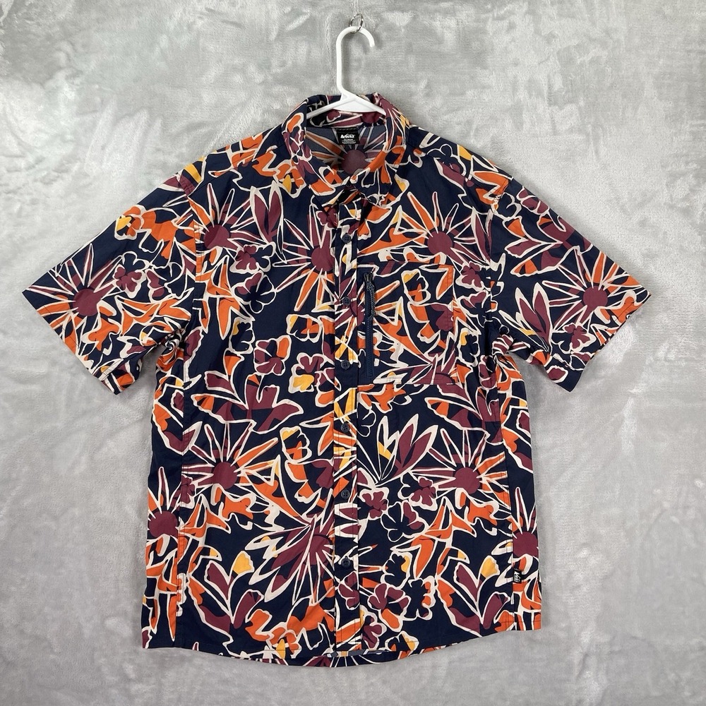 REI Co-Op Shirt Mens Medium Button Up Short Sleeve AOP Floral Geometric Casual